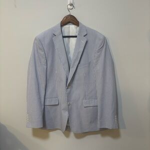 Saddlebred Seersucker Blazer 40R Blue Stripe Cotton Preppy Summer Y2K Jacket
